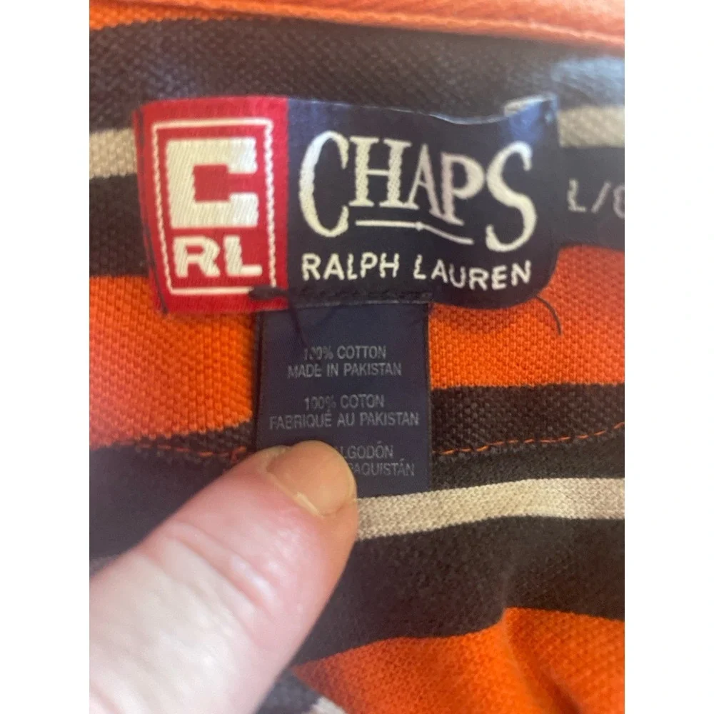 VTG 90s 00s CHAPS POLO SHIRT Ralph Lauren Stripe Embroidered‎ Logo Large